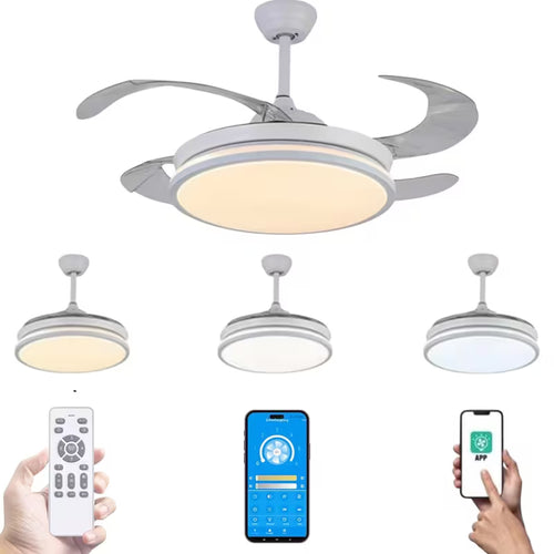Ventilador de Techo LED 72W DC Silencioso con Mando, Aspas Retráctiles y 6 Velocidades