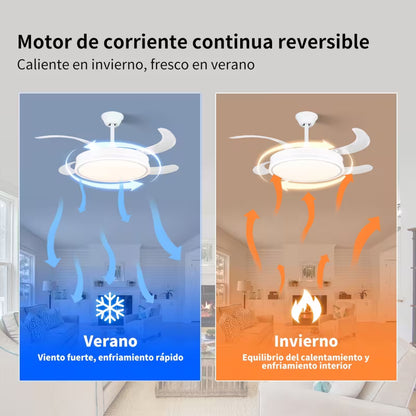 Ventilador de Techo LED 72W DC Silencioso con Mando, Aspas Retráctiles y 6 Velocidades