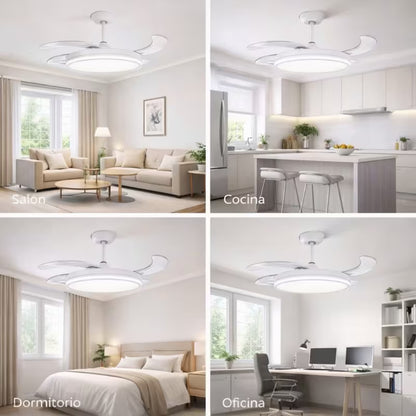 Ventilador de Techo LED 72W DC Silencioso con Mando, Aspas Retráctiles y 6 Velocidades